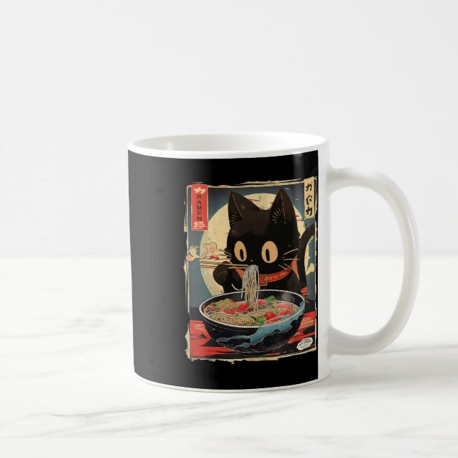 Kawaii Cat Eating Ramen Noodles Anime Gift Girls T Coffee Mug (Right)