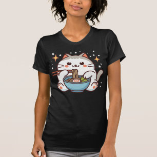 Kawaii Cat Eating Ramen Noodles Anime T-Shirt