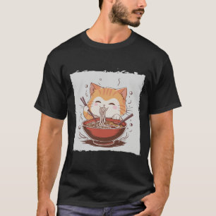 Kawaii Cat Eating Ramen Noodles Anime T-Shirt- T-Shirt