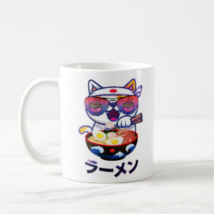 Kawaii Cat Eating Ramen Noodles Coffee Mug