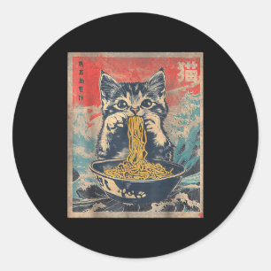 Kawaii Cat Eating Ramen Noodles Funny Anime Gift G Classic Round Sticker