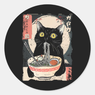Kawaii Cat Eating Ramen Noodles Funny Anime Gift G Classic Round Sticker