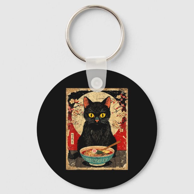 Kawaii Cat Eating Ramen Noodles Funny Anime Gift G Key Ring (Front)