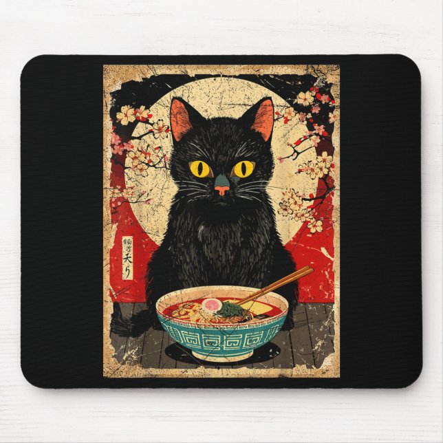 Kawaii Cat Eating Ramen Noodles Funny Anime Gift G Mouse Mat (Front)