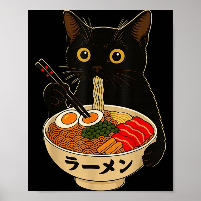 Kawaii Cat Eating Ramen Noodles Funny Anime Gift G Poster (Front)