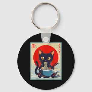 Kawaii Cat Eating Ramen Noodles Funny Anime Girls Key Ring