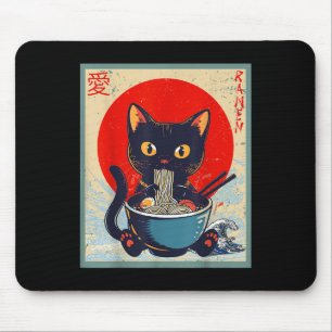 Kawaii Cat Eating Ramen Noodles Funny Anime Girls Mouse Mat