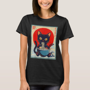 Kawaii Cat Eating Ramen Noodles Funny Anime Girls T-Shirt