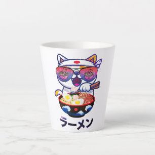 Kawaii Cat Eating Ramen Noodles Latte Mug