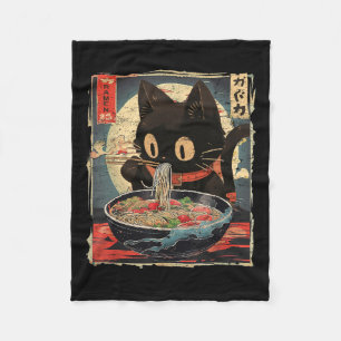 Kawaii Cat Eating Ramen Noodles Vintage Japanese M Fleece Blanket