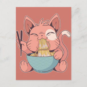 Kawaii Cat Eating Ramen Postcard