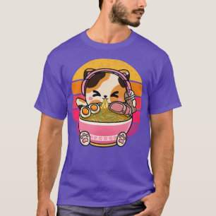 Kawaii Cat Eating Ramen Wearing Headphone Boba Tea T-Shirt