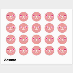 Kawaii cat face - pink white classic round sticker