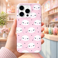 Kawaii Cat Faces with Hearts – Cute Pink Pattern