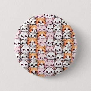 Kawaii Cat feline Kitten pet face doodle print pat 6 Cm Round Badge
