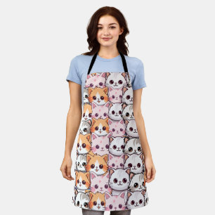Kawaii Cat feline Kitten pet face doodle print pat Apron