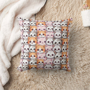 Kawaii Cat feline Kitten pet face doodle print pat Cushion