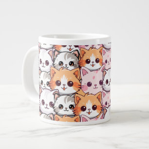 Kawaii Cat feline Kitten pet face doodle print pat Large Coffee Mug