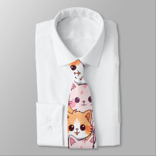Kawaii Cat feline Kitten pet face doodle print pat Tie
