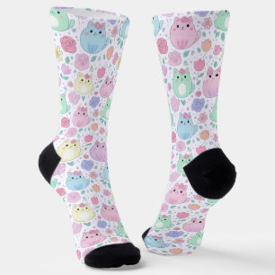 Kawaii Cat & Floral Pattern Pastel Socks
