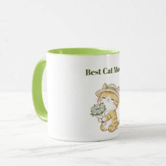Kawaii Cat Gardener Rose Bouquet Two-Tone Mug