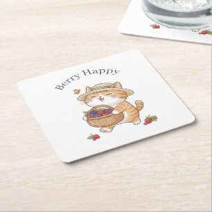 Kawaii Cat Gardener Summer Berry Coaster