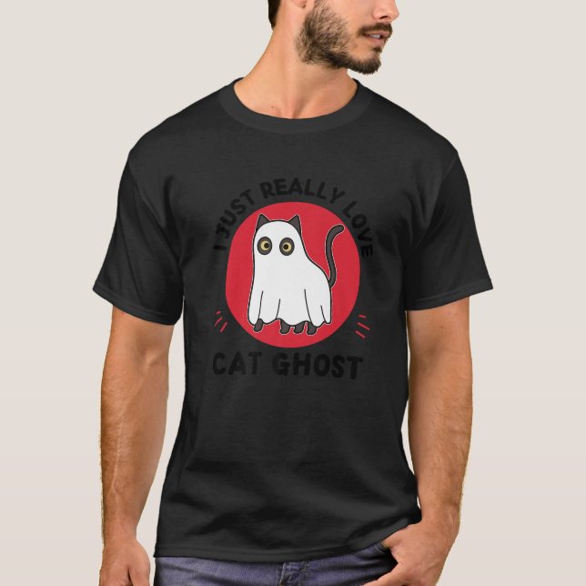 Kawaii Cat Ghost I Just Really Love Cute Cat Ghost T-Shirt (Front)