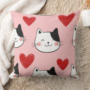 Kawaii Cat & Hearts Valentine Pattern (10) Cushion