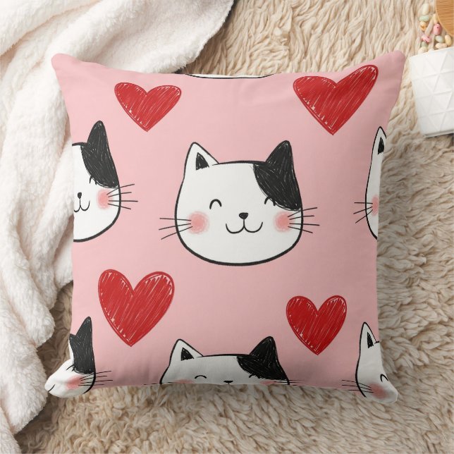 Kawaii Cat & Hearts Valentine Pattern (10) Cushion (Blanket)