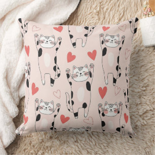 Kawaii Cat & Hearts Valentine Pattern (2) Cushion