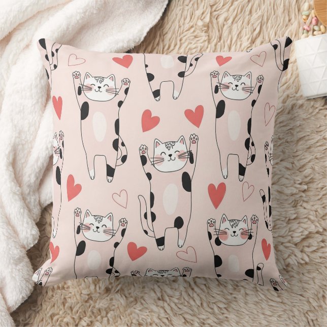Kawaii Cat & Hearts Valentine Pattern (2) Cushion (Blanket)