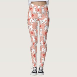 Kawaii Cat & Hearts Valentine Pattern (4) Leggings