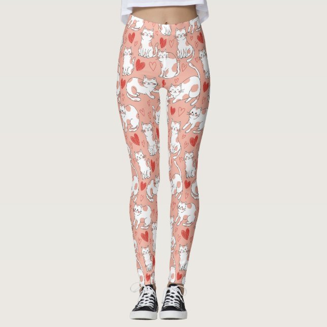 Kawaii Cat & Hearts Valentine Pattern (4) Leggings (Front)