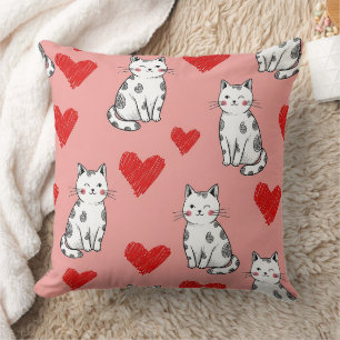 Kawaii Cat & Hearts Valentine Pattern (5) Cushion