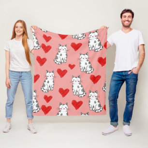Kawaii Cat & Hearts Valentine Pattern (5) Fleece Blanket