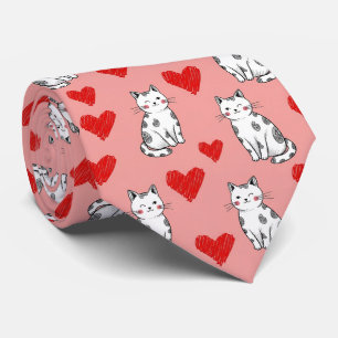 Kawaii Cat & Hearts Valentine Pattern (5) Tie
