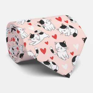 Kawaii Cat & Hearts Valentine Pattern (7) Tie
