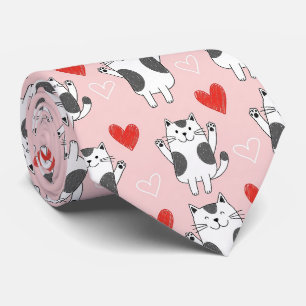 Kawaii Cat & Hearts Valentine Pattern (9) Tie