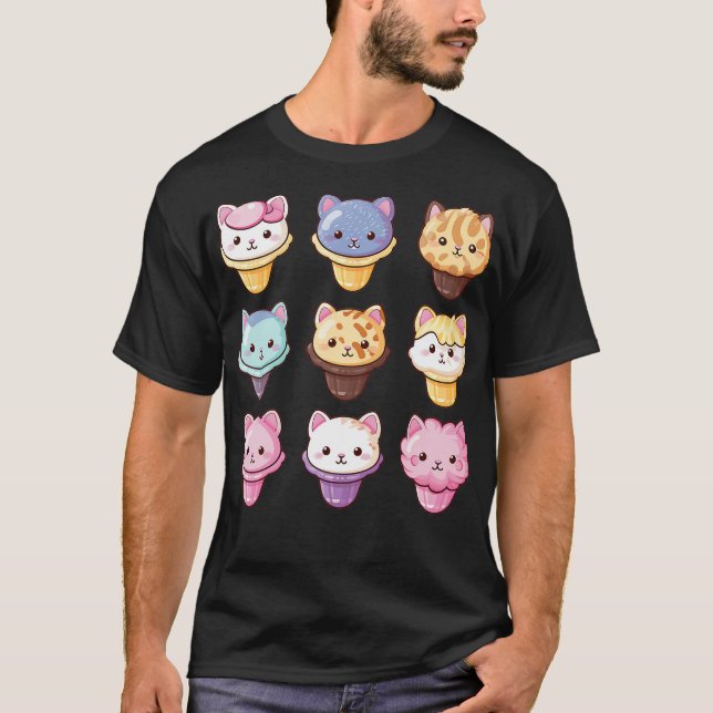 Kawaii Cat Ice Cream Sweets Food Lover (2) T-Shirt (Front)