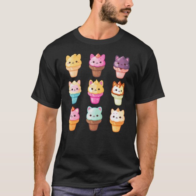 Kawaii Cat Ice Cream Sweets Food Lover T-Shirt (Front)