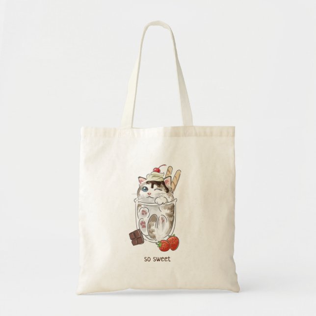 kawaii cat in a bowl ice cream  tote bag (Front)