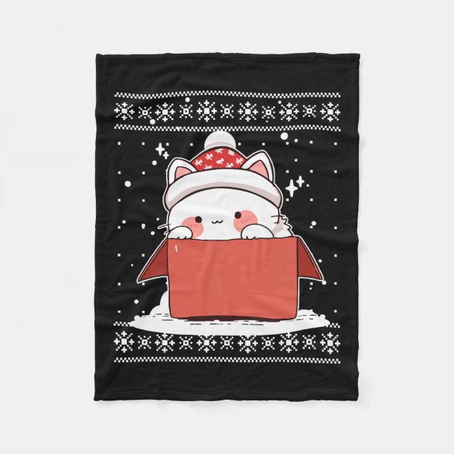 Kawaii Cat In A Box Christmas Cute Anime Teens Kid Fleece Blanket (Front)