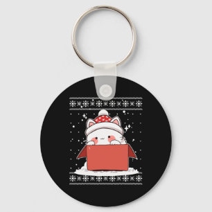 Kawaii Cat In A Box Christmas Cute Anime Teens Kid Key Ring