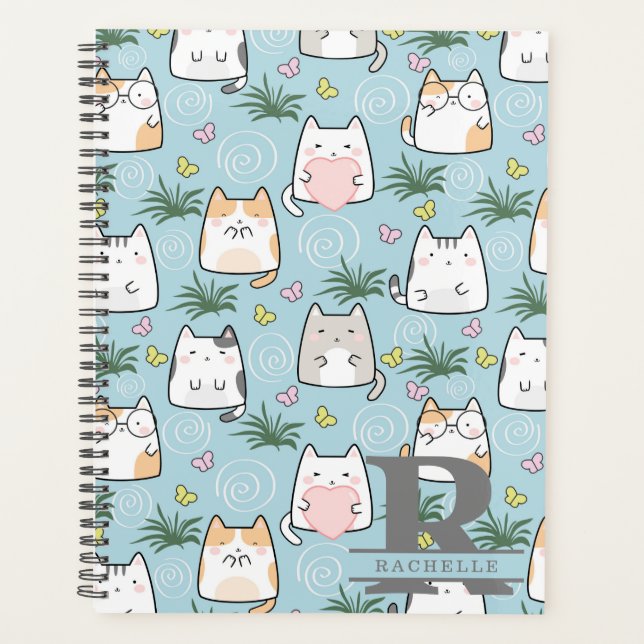 Kawaii Cat in a Sky Blue Background Planner (Front)