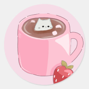 Kawaii Cat in Hot Chocolate - Cozy Winter Mug Desi Classic Round Sticker