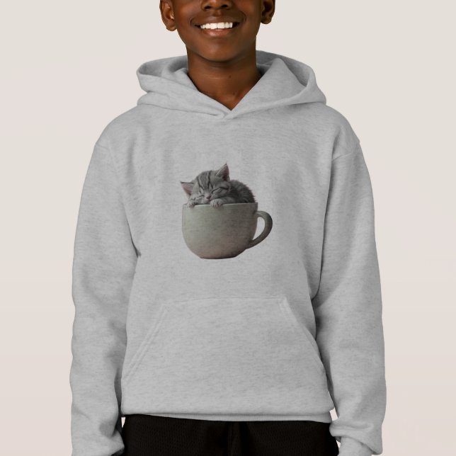 Kawaii Cat in Matcha Latte Cute Aesthetic Hoodie  (Front)