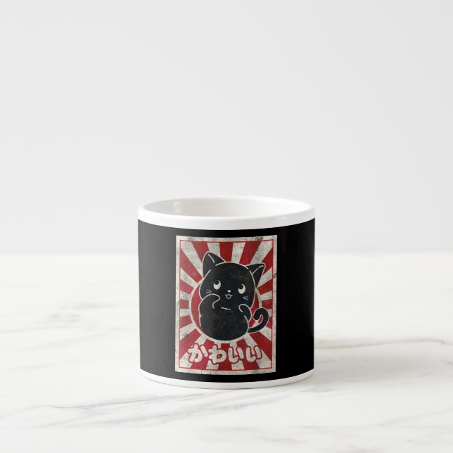 Kawaii Cat Japanese Black Anime Cat Lover Espresso Cup (Front)