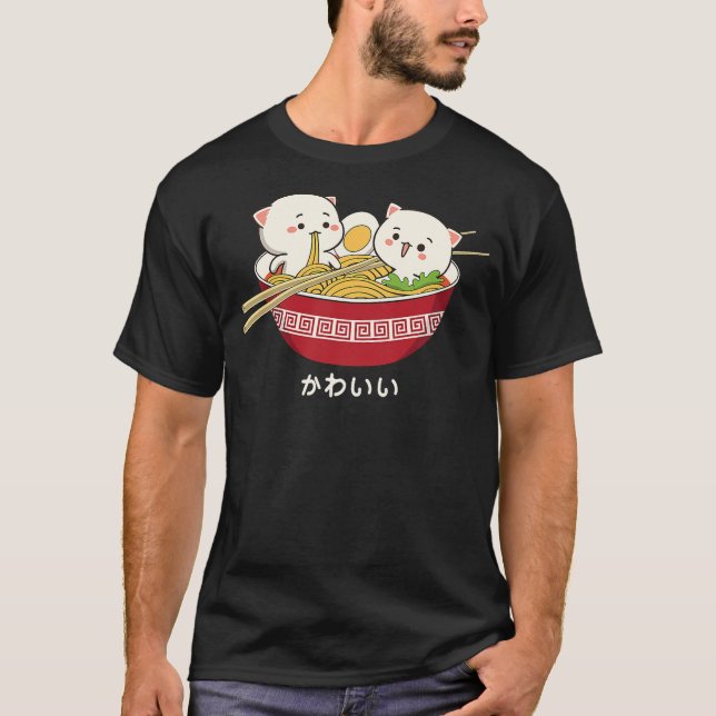 Kawaii Cat Japanese Tokyo Anime Cat Ramen T-Shirt (Front)