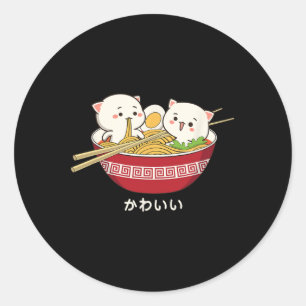 Kawaii Cat Japanese Tokyo Anime Cat Ramen T Shirt Classic Round Sticker