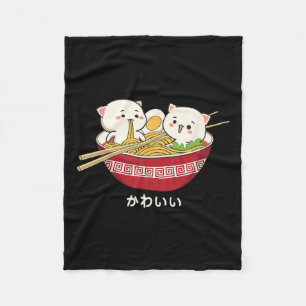 Kawaii Cat Japanese Tokyo Anime Cat Ramen T Shirt Fleece Blanket